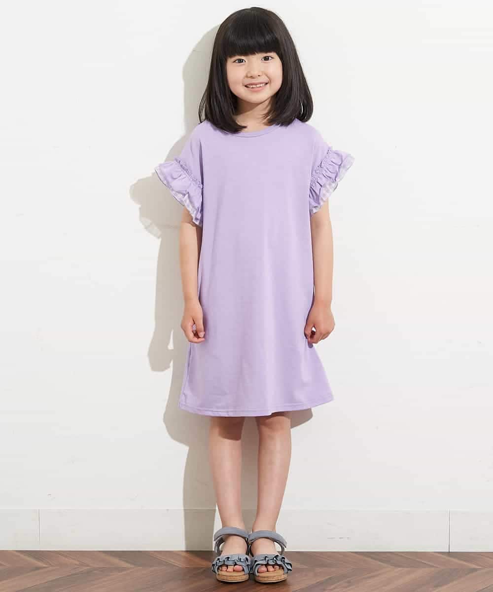 KJPHM01024 a.v.v KIDS(アー・ヴェ・ヴェ) [100-130]フリルスリーブAラインワンピース ラベンダー