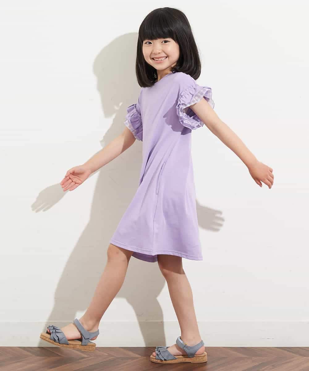 KJPHM01024 a.v.v KIDS(アー・ヴェ・ヴェ) [100-130]フリルスリーブAラインワンピース ラベンダー