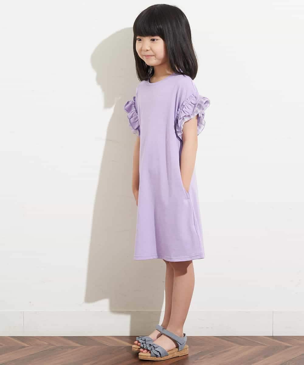 KJPHM01024 a.v.v KIDS(アー・ヴェ・ヴェ) [100-130]フリルスリーブAラインワンピース ラベンダー