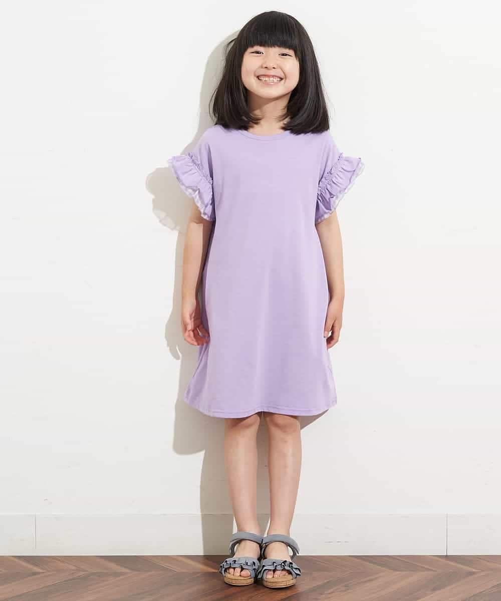 KJPHM01024 a.v.v KIDS(アー・ヴェ・ヴェ) [100-130]フリルスリーブAラインワンピース ラベンダー