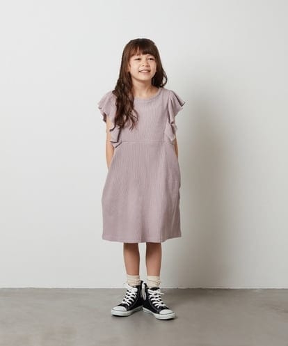 KJPHS22029 a.v.v KIDS [100-130]袖フリルワッフルワンピース