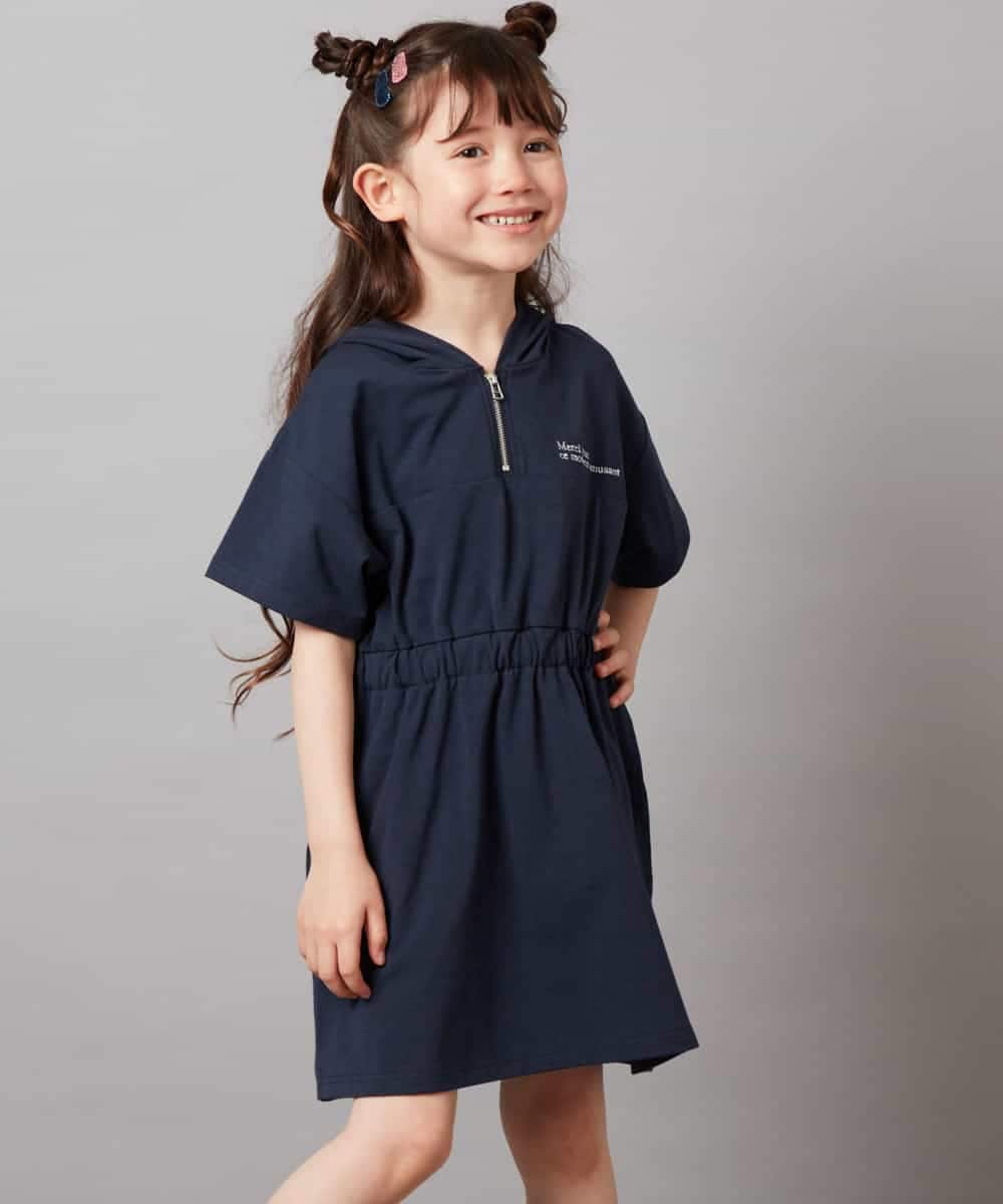 KJPHV20034 a.v.v KIDS(アー・ヴェ・ヴェ) [100-130]【接触冷感】ハーフジップフーディワンピース ライトグレー