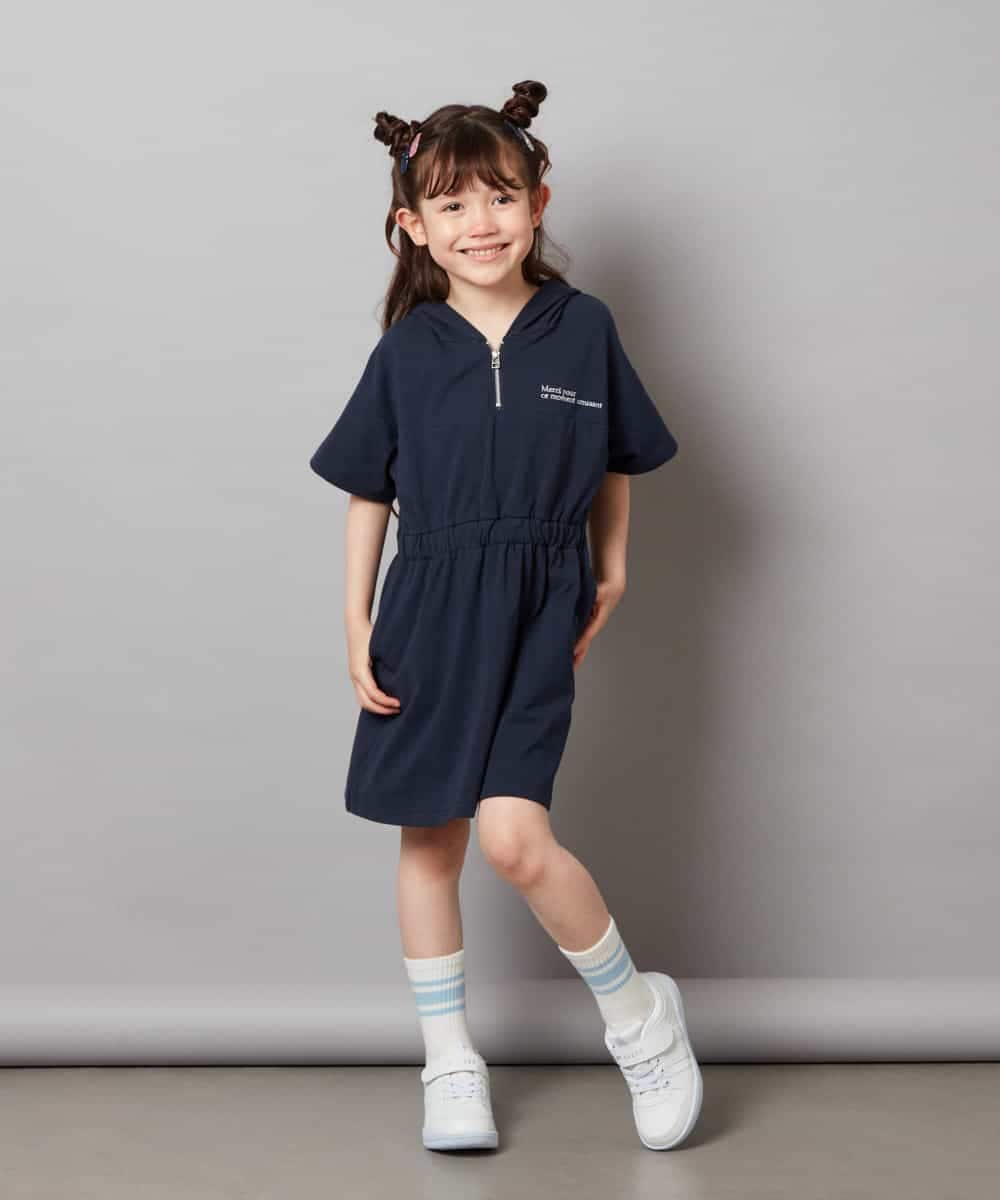 KJPHV20034 a.v.v KIDS(アー・ヴェ・ヴェ) [100-130]【接触冷感】ハーフジップフーディワンピース ライトグレー