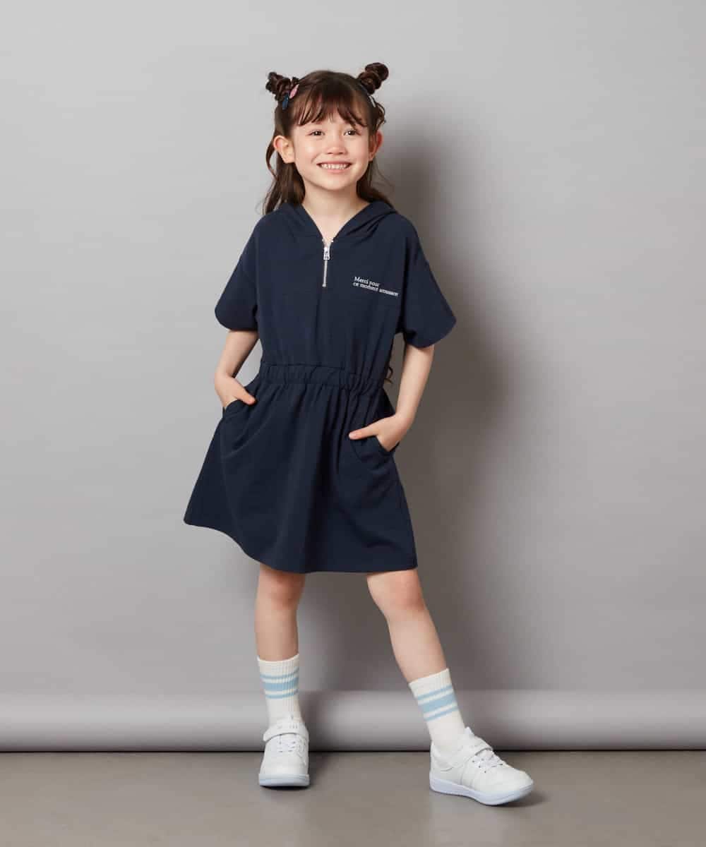 KJPHV20034 a.v.v KIDS(アー・ヴェ・ヴェ) [100-130]【接触冷感】ハーフジップフーディワンピース ライトグレー
