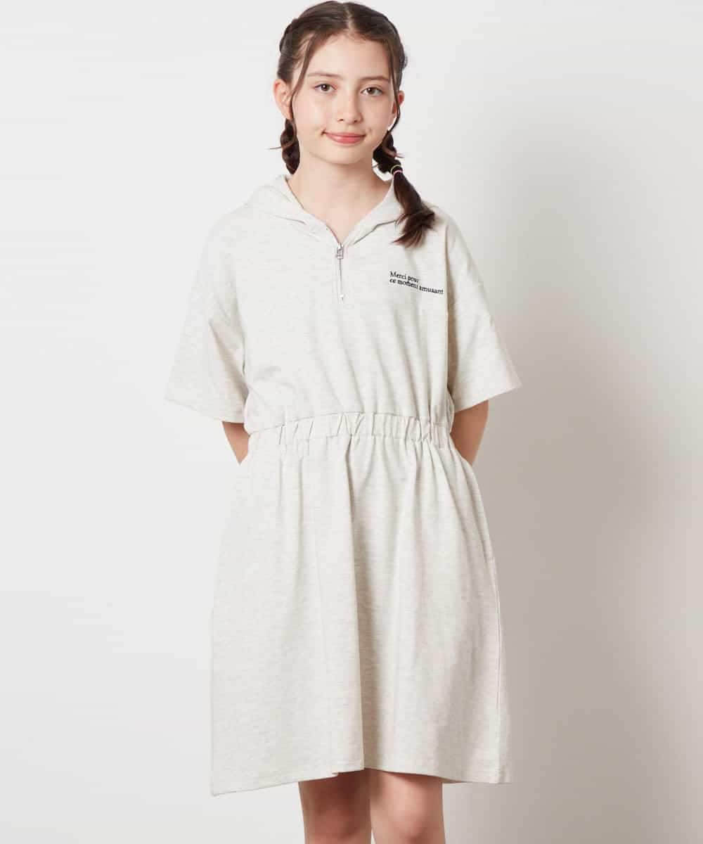 KJPHV20034 a.v.v KIDS(アー・ヴェ・ヴェ) [100-130]【接触冷感】ハーフジップフーディワンピース ライトグレー