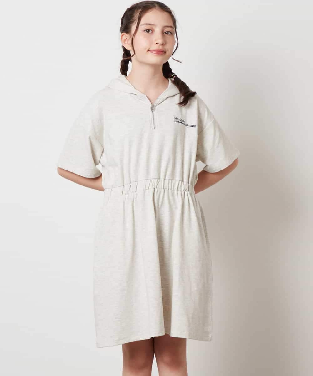 KJPHV20034 a.v.v KIDS(アー・ヴェ・ヴェ) [100-130]【接触冷感】ハーフジップフーディワンピース ライトグレー