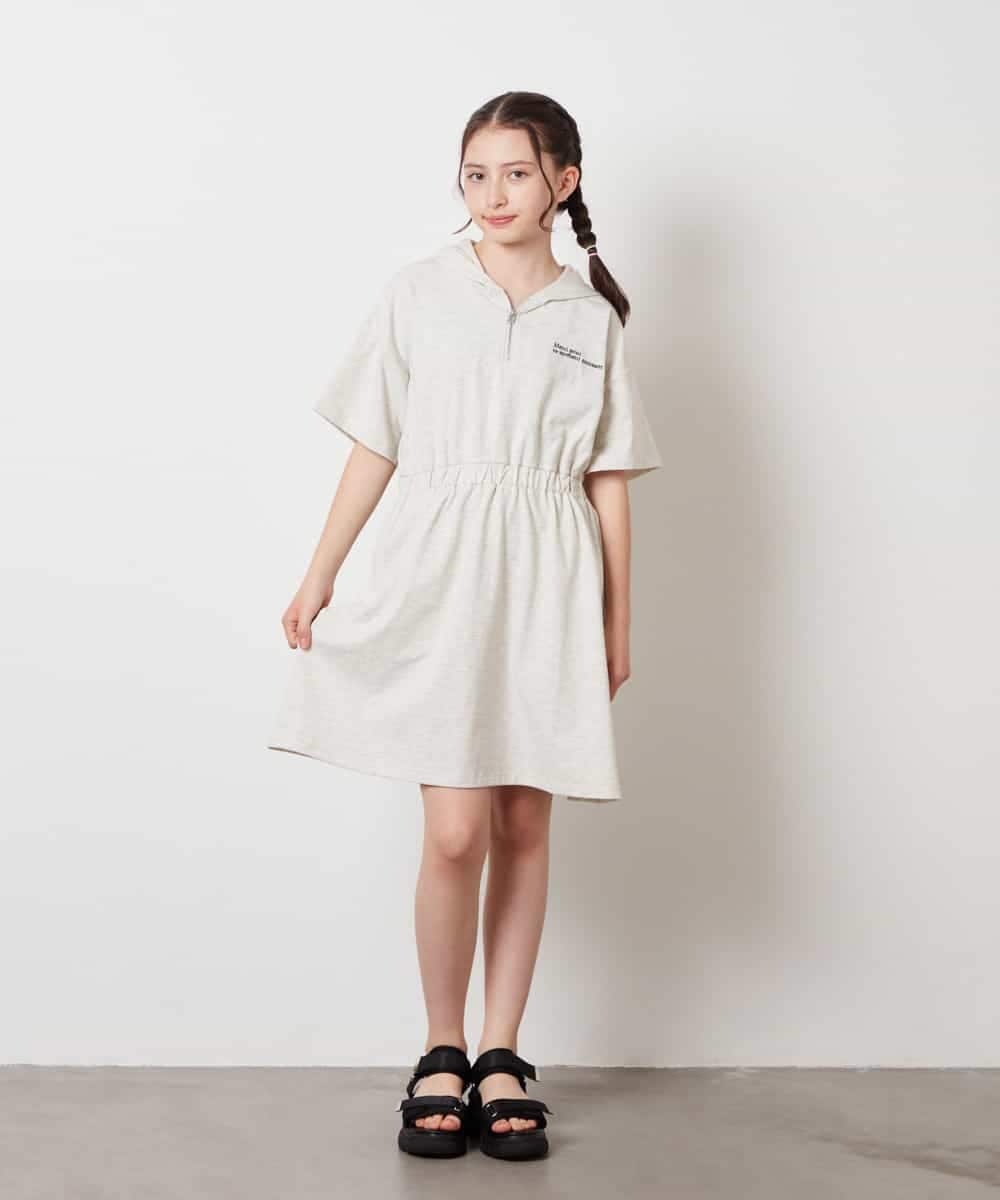 KJPHV20034 a.v.v KIDS(アー・ヴェ・ヴェ) [100-130]【接触冷感】ハーフジップフーディワンピース ライトグレー