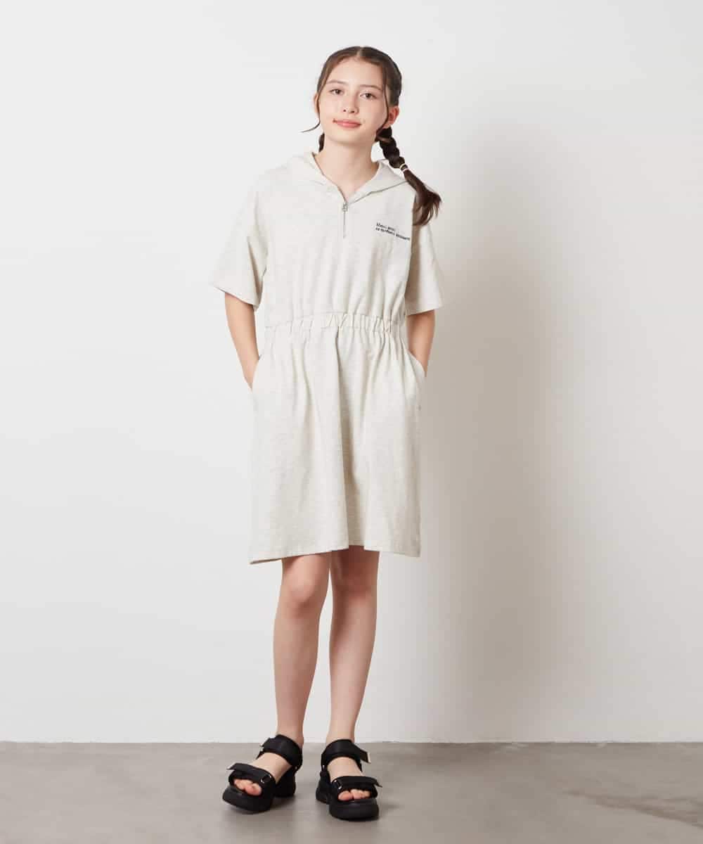 KJPHV20034 a.v.v KIDS(アー・ヴェ・ヴェ) [100-130]【接触冷感】ハーフジップフーディワンピース ライトグレー
