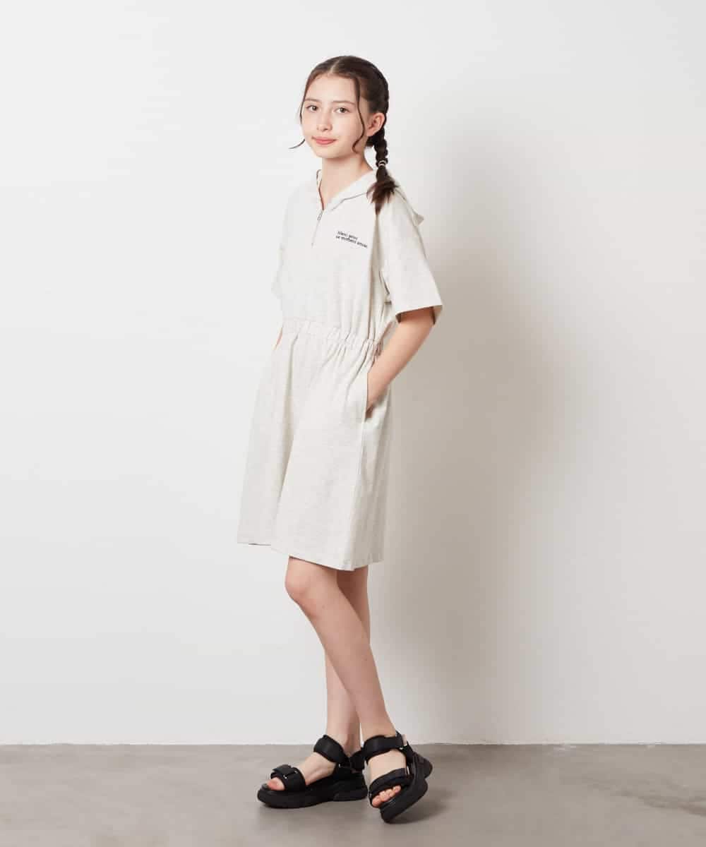 KJPHV20034 a.v.v KIDS(アー・ヴェ・ヴェ) [100-130]【接触冷感】ハーフジップフーディワンピース ライトグレー