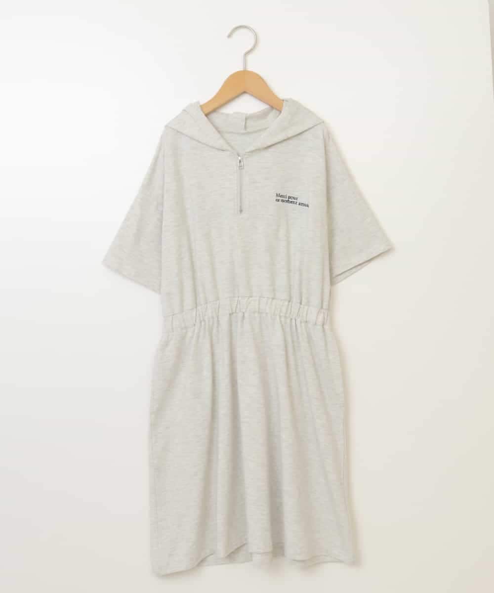 KJPHV20034 a.v.v KIDS(アー・ヴェ・ヴェ) [100-130]【接触冷感】ハーフジップフーディワンピース ライトグレー
