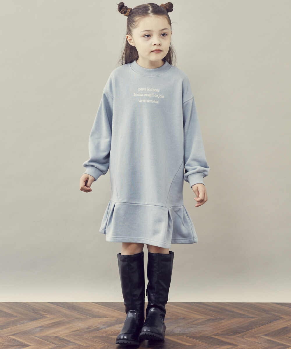 KJPKP41034 a.v.v KIDS(アー・ヴェ・ヴェ) [100-130]裾切り替えロゴトレーナーワンピース ライトブルー