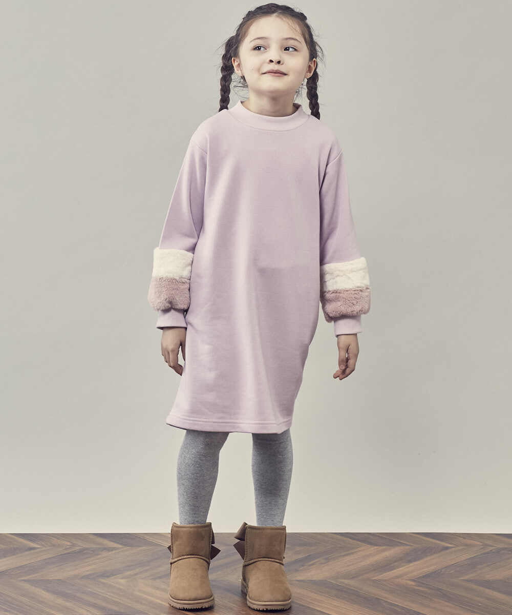 KJPKR40044 a.v.v KIDS(アー・ヴェ・ヴェ) [160]袖ファートレーナーワンピース ライトブルー