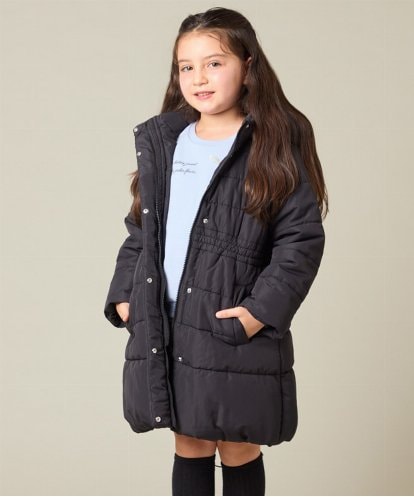 KJUAD02079 a.v.v KIDS [100-160]【フード取り外し可能/お家で洗える】フィット＆フレア中綿ロングコート