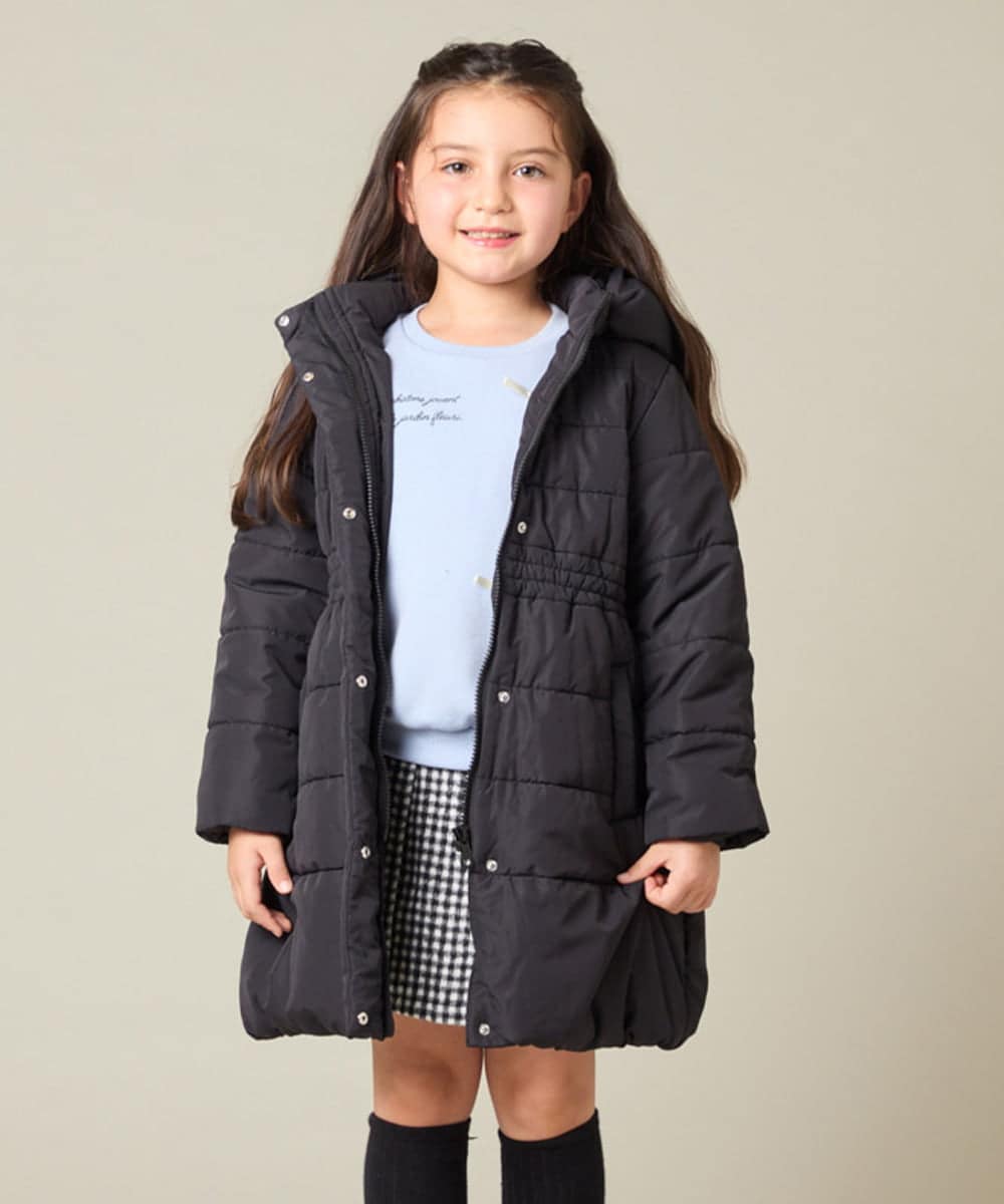 KJUAD02079 a.v.v KIDS(アー・ヴェ・ヴェ) [100-160]【フード取り外し可能/お家で洗える】フィット＆フレア中綿ロングコート ブラック