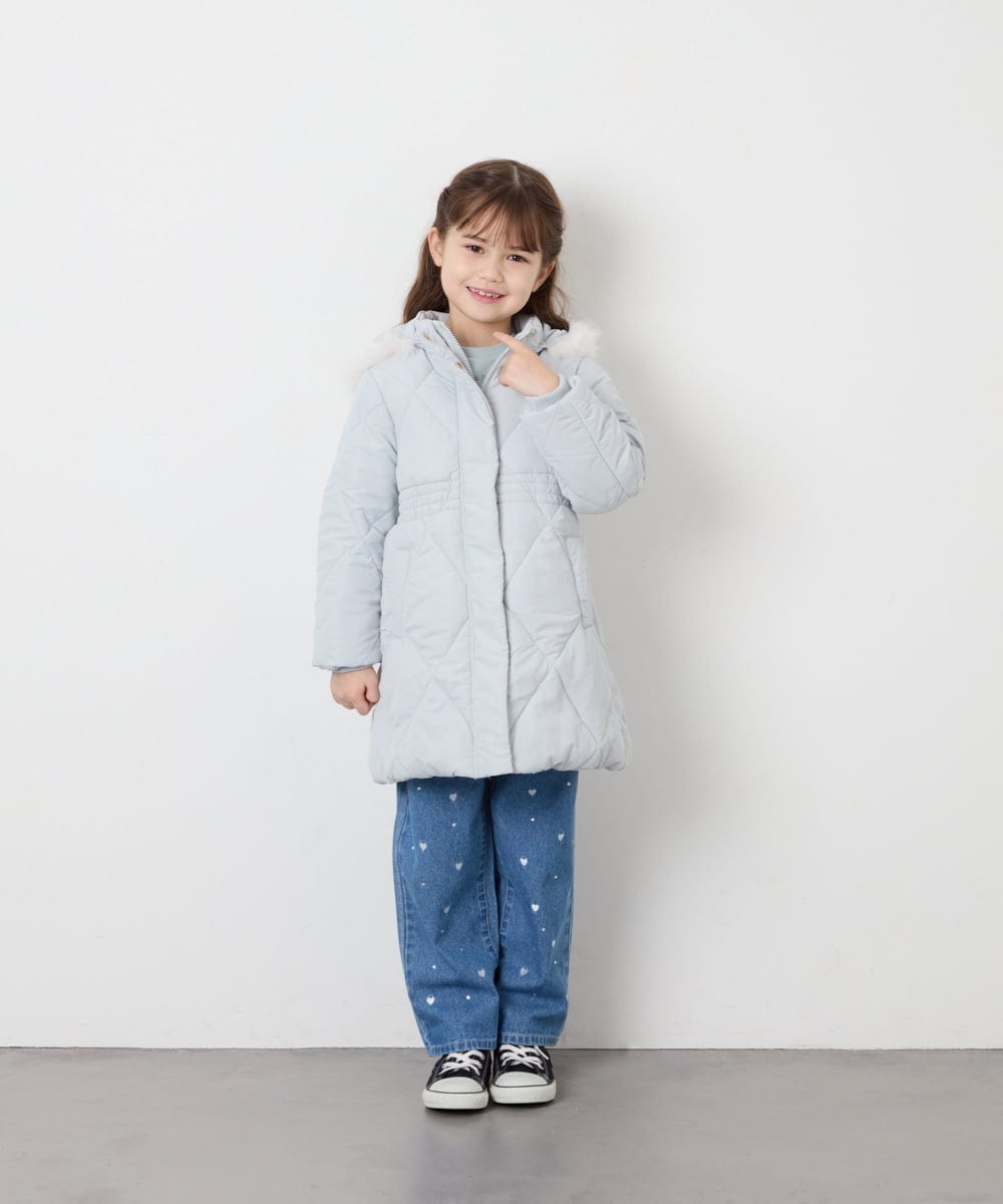 KJUAG45089 a.v.v KIDS(アー・ヴェ・ヴェ) [120-160]【洗える/フード取り外し可】中綿ロングコート ライトブルー