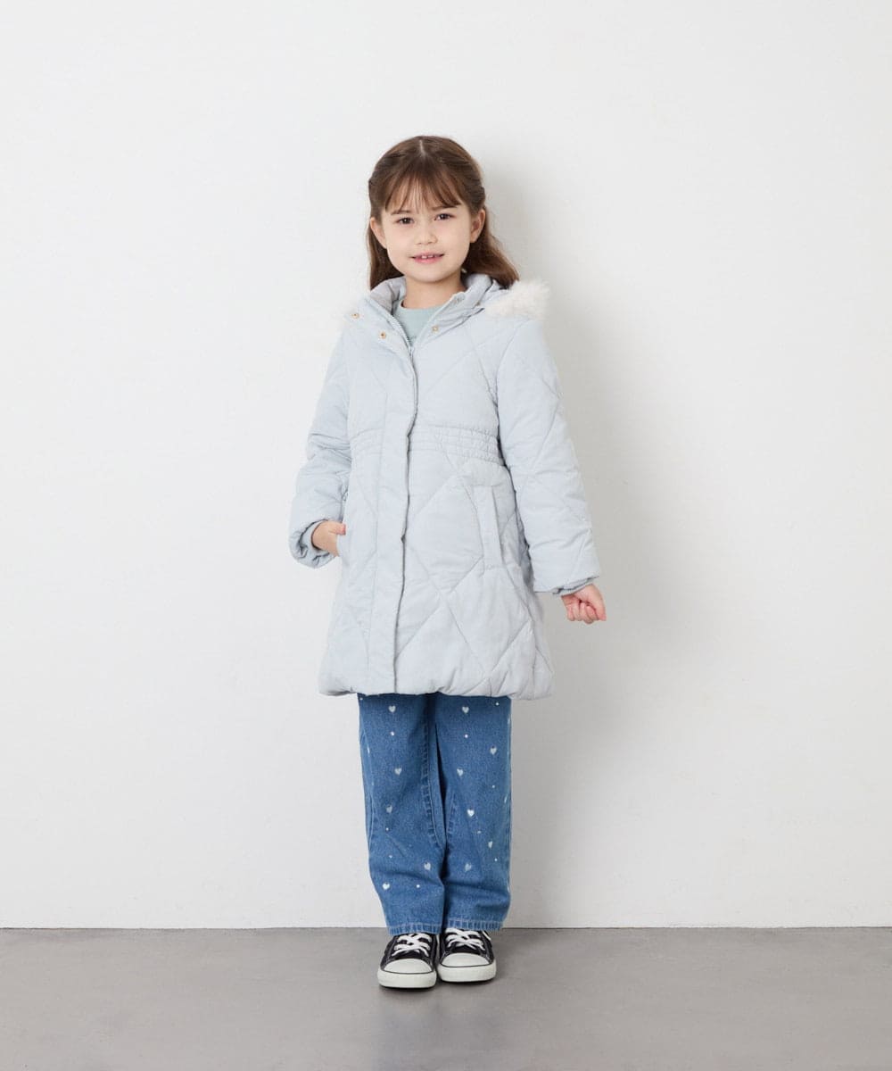 KJUAG45089 a.v.v KIDS(アー・ヴェ・ヴェ) [120-160]【洗える/フード取り外し可】中綿ロングコート ライトブルー
