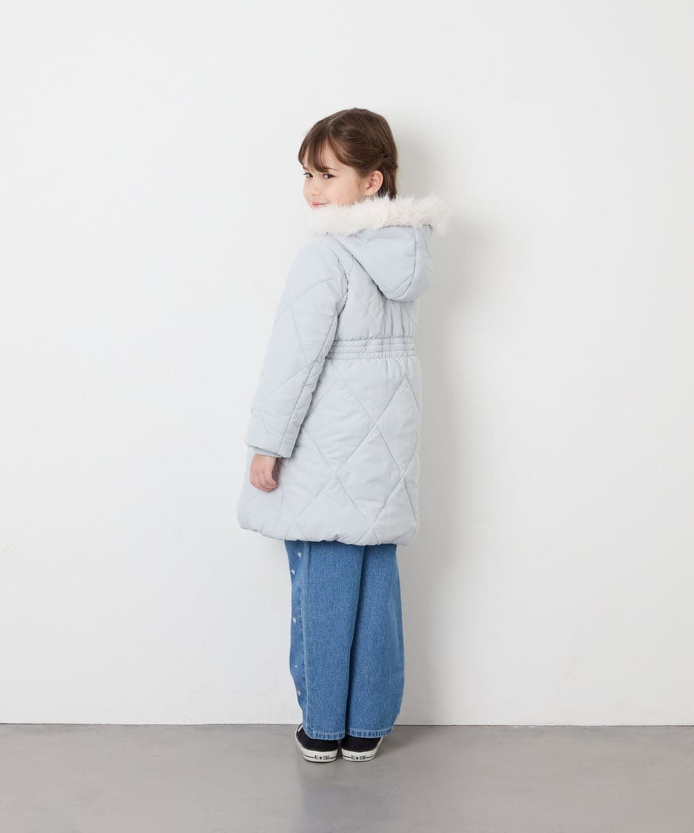 KJUAG45089 a.v.v KIDS(アー・ヴェ・ヴェ) [120-160]【洗える/フード取り外し可】中綿ロングコート ライトブルー