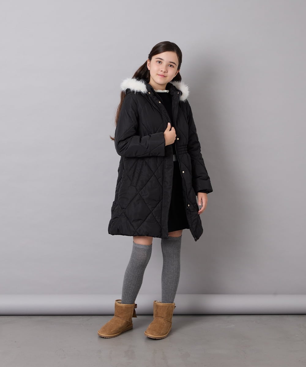 KJUAG45089 a.v.v KIDS(アー・ヴェ・ヴェ) [120-160]【洗える/フード取り外し可】中綿ロングコート ブラック