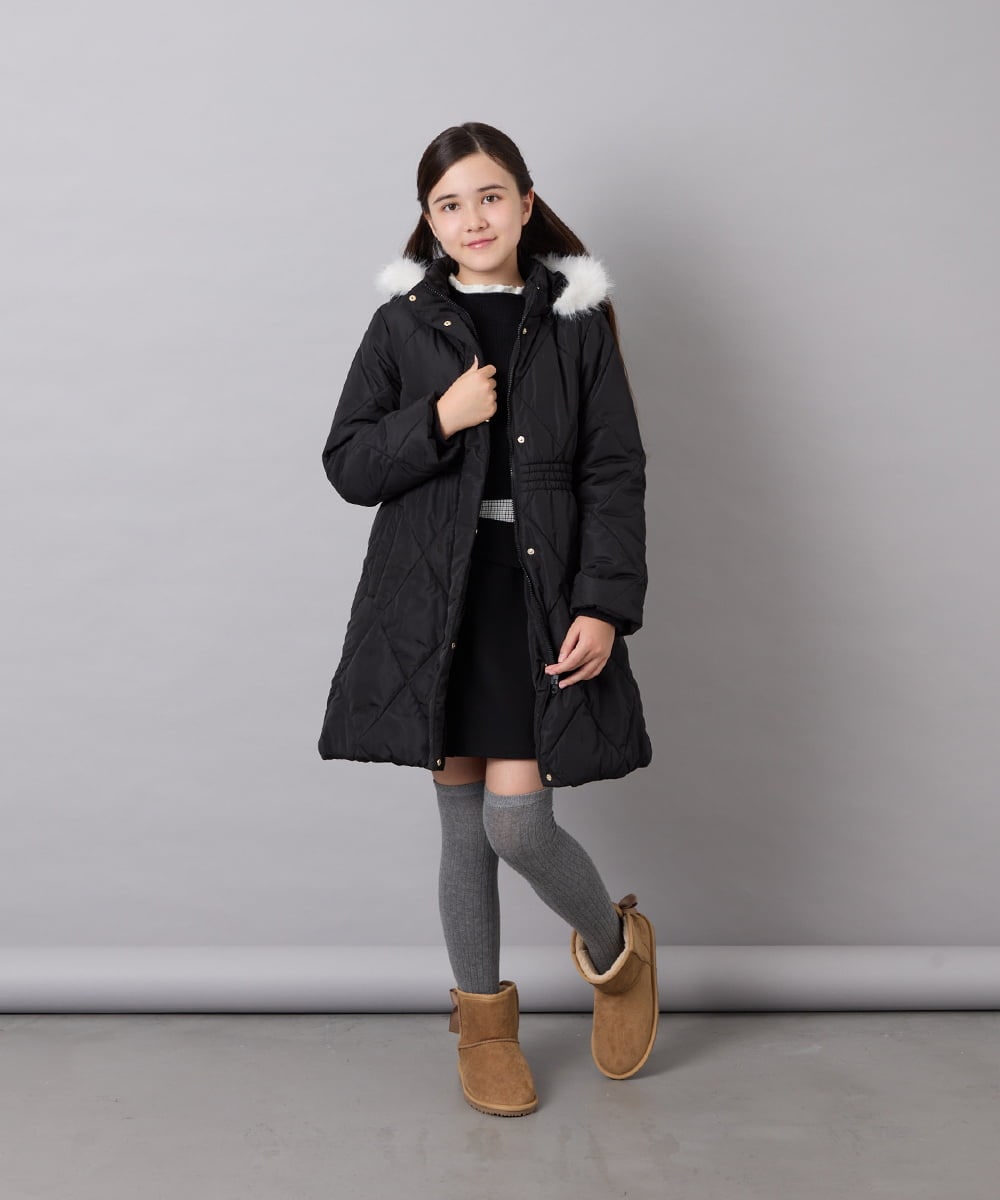 KJUAG45089 a.v.v KIDS(アー・ヴェ・ヴェ) [120-160]【洗える/フード取り外し可】中綿ロングコート ブラック