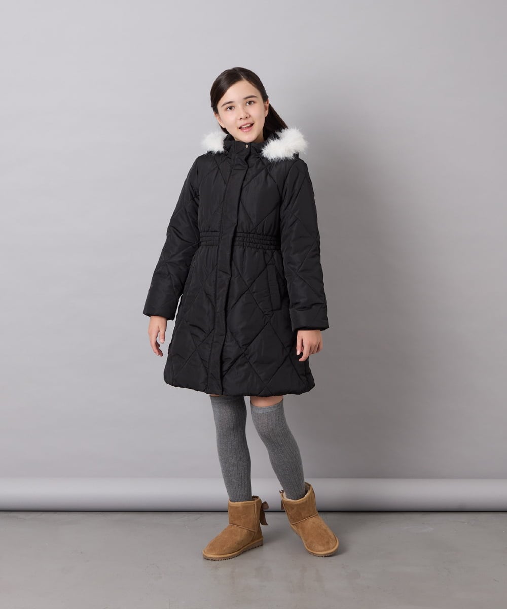 KJUAG45089 a.v.v KIDS(アー・ヴェ・ヴェ) [120-160]【洗える/フード取り外し可】中綿ロングコート ブラック