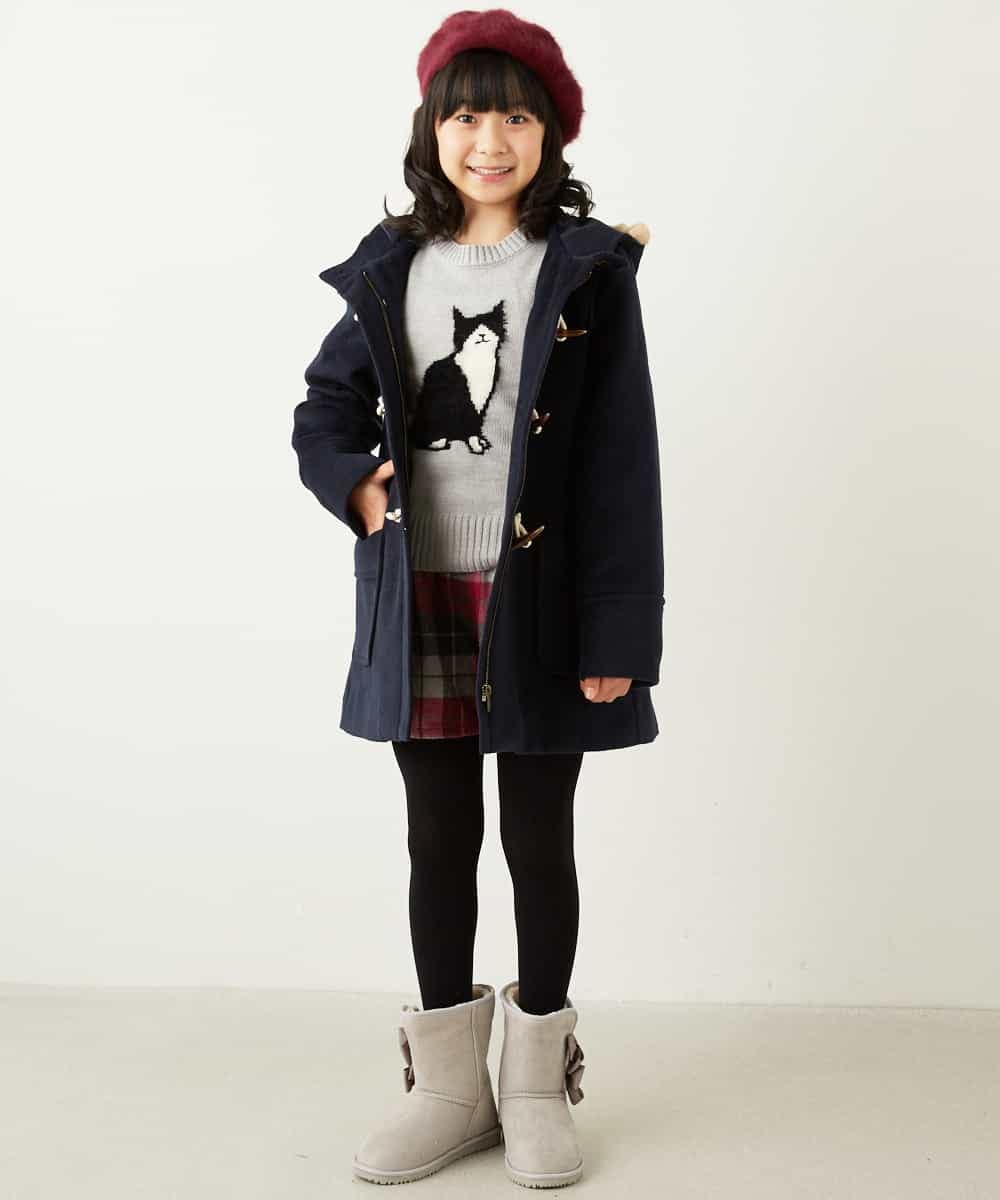 KJUAH03069 a.v.v KIDS(アー・ヴェ・ヴェ) [140-150]フェイクファーフードダッフルコート ネイビー