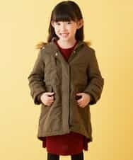 KJUAH06069 a.v.v KIDS(アー・ヴェ・ヴェ) [140-150]【洗える】袖リボン裏ボアモッズコート カーキ