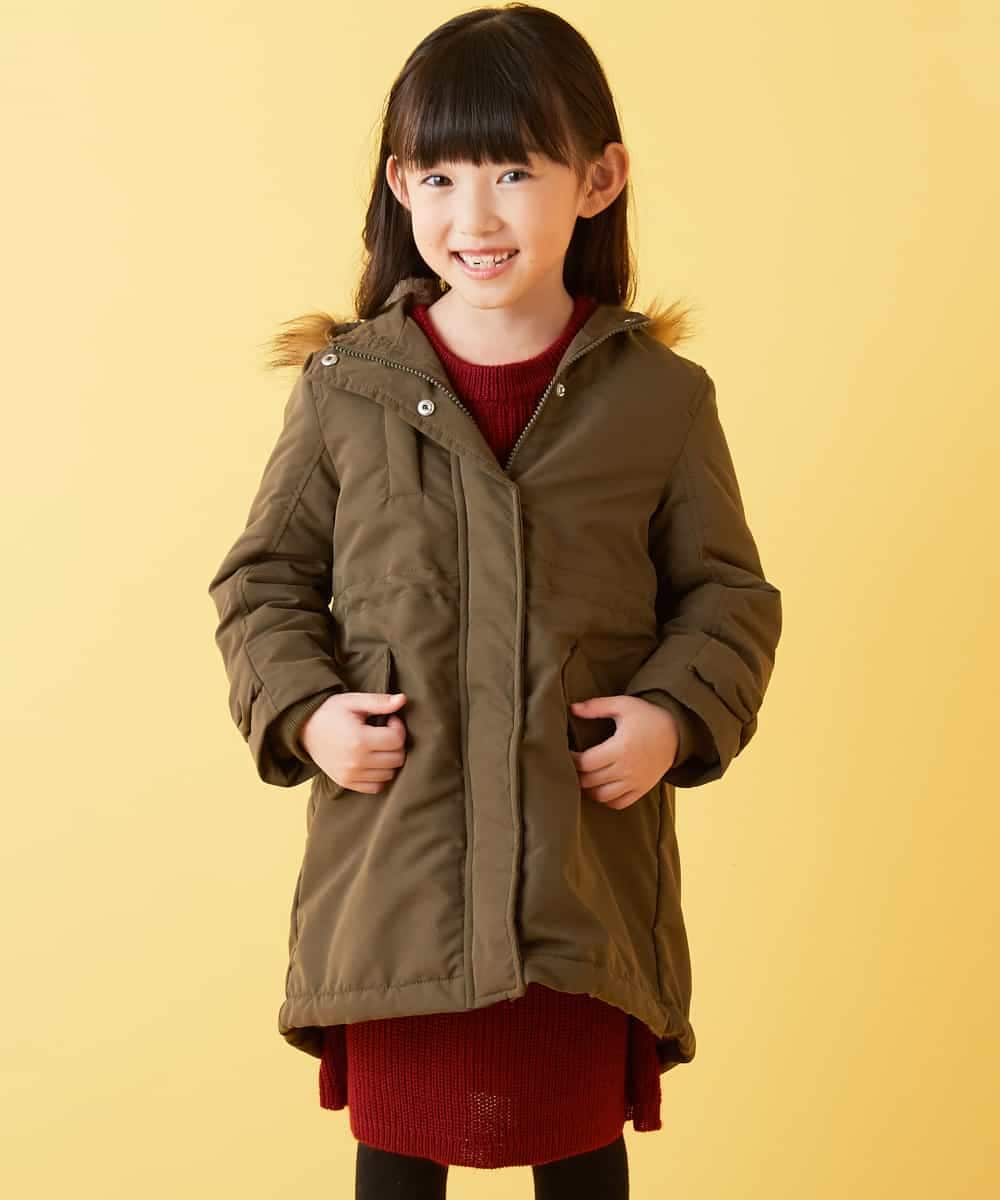 KJUAH06069 a.v.v KIDS(アー・ヴェ・ヴェ) [140-150]【洗える】袖リボン裏ボアモッズコート カーキ