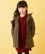 KJUAH06069 a.v.v KIDS(アー・ヴェ・ヴェ) [140-150]【洗える】袖リボン裏ボアモッズコート カーキ