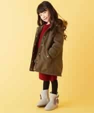 KJUAH06069 a.v.v KIDS(アー・ヴェ・ヴェ) [140-150]【洗える】袖リボン裏ボアモッズコート カーキ
