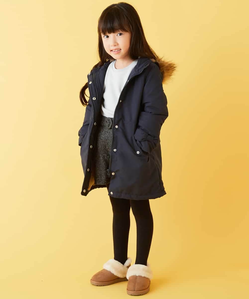 KJUAH06069 a.v.v KIDS(アー・ヴェ・ヴェ) [140-150]【洗える】袖リボン裏ボアモッズコート カーキ