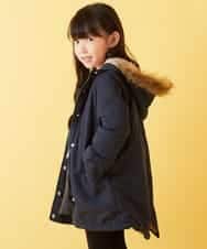 KJUAH06069 a.v.v KIDS(アー・ヴェ・ヴェ) [140-150]【洗える】袖リボン裏ボアモッズコート ネイビー