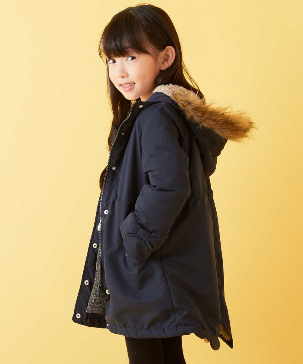KJUAH06069 a.v.v KIDS(アー・ヴェ・ヴェ) [140-150]【洗える】袖リボン裏ボアモッズコート ネイビー