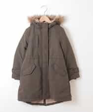 KJUAH06069 a.v.v KIDS(アー・ヴェ・ヴェ) [140-150]【洗える】袖リボン裏ボアモッズコート カーキ