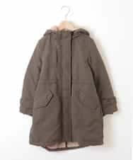KJUAH06069 a.v.v KIDS(アー・ヴェ・ヴェ) [140-150]【洗える】袖リボン裏ボアモッズコート カーキ