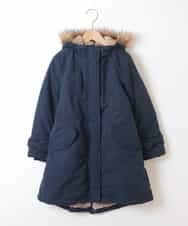 KJUAH06069 a.v.v KIDS(アー・ヴェ・ヴェ) [140-150]【洗える】袖リボン裏ボアモッズコート ネイビー