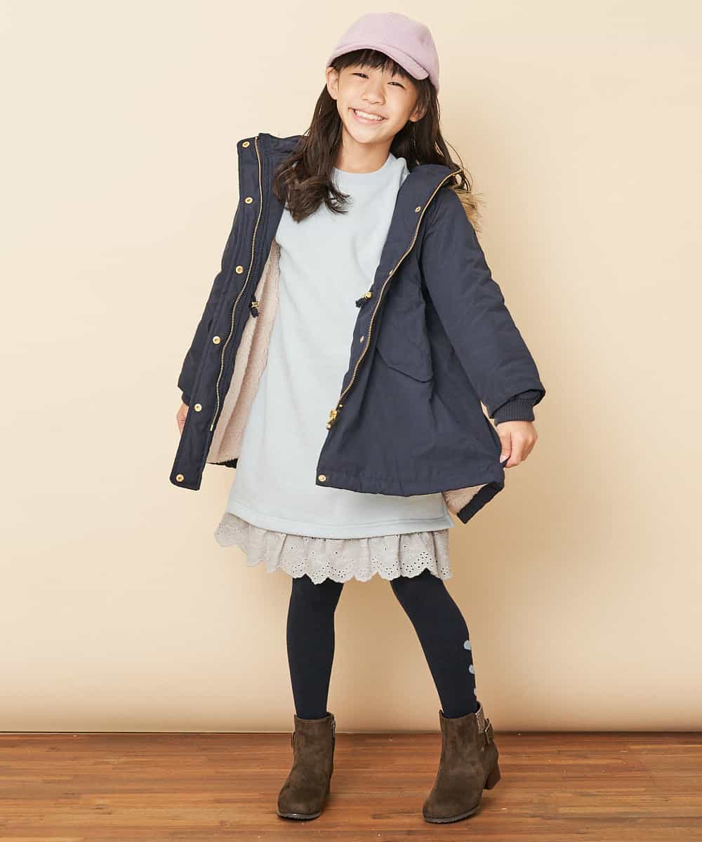 KJUAM04059 a.v.v KIDS(アー・ヴェ・ヴェ) [100-130]【洗濯機で洗える】裏ボアロングモッズコート[WEB限定サイズ] ネイビー