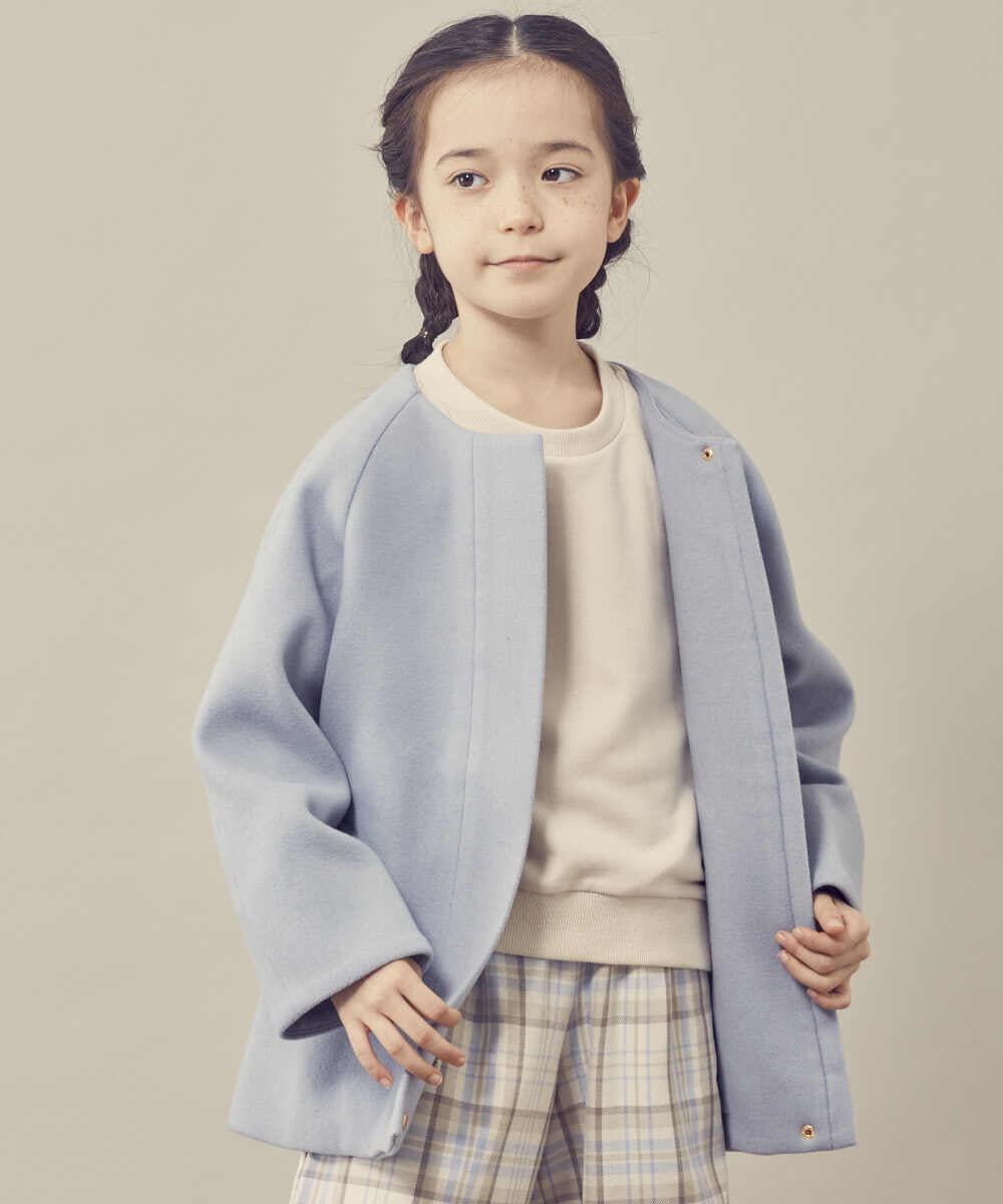 KJUAS03059 a.v.v KIDS(アー・ヴェ・ヴェ) [100-130]ライトフェイクウールAラインショートコート ライトブルー