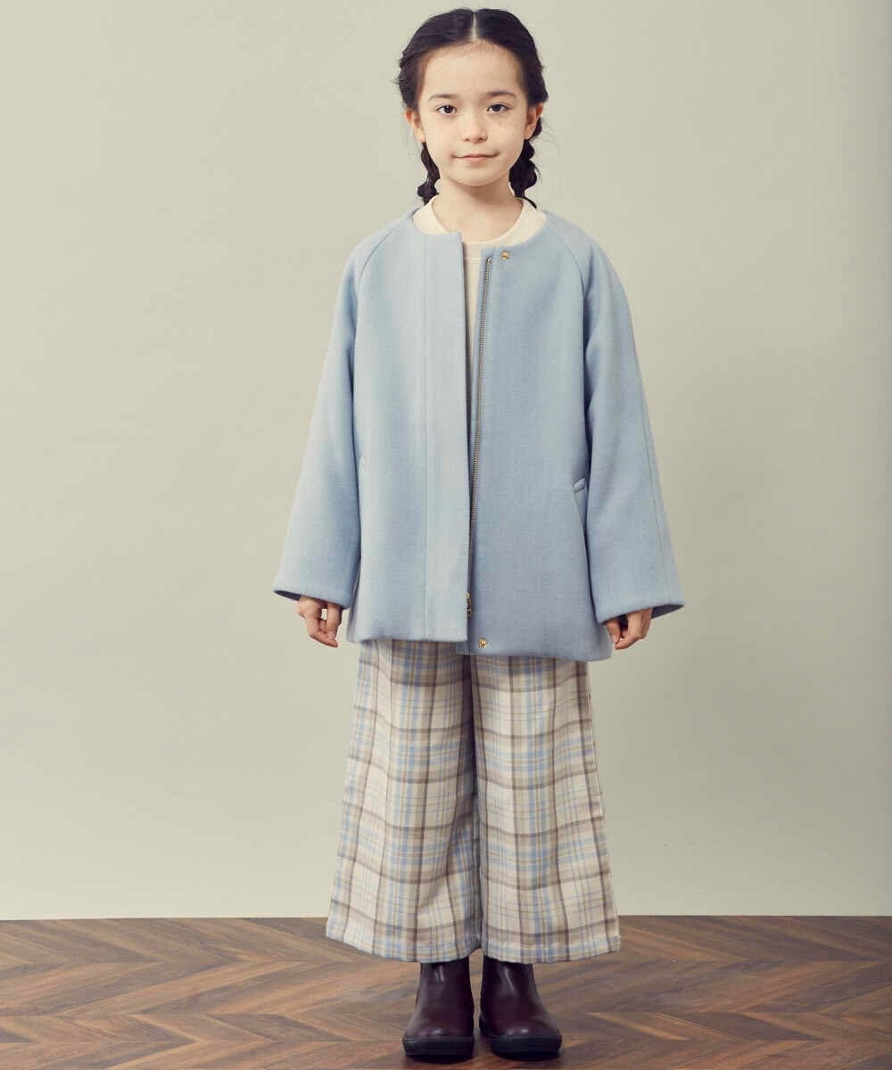 KJUAS03059 a.v.v KIDS(アー・ヴェ・ヴェ) [100-130]ライトフェイクウールAラインショートコート ライトブルー
