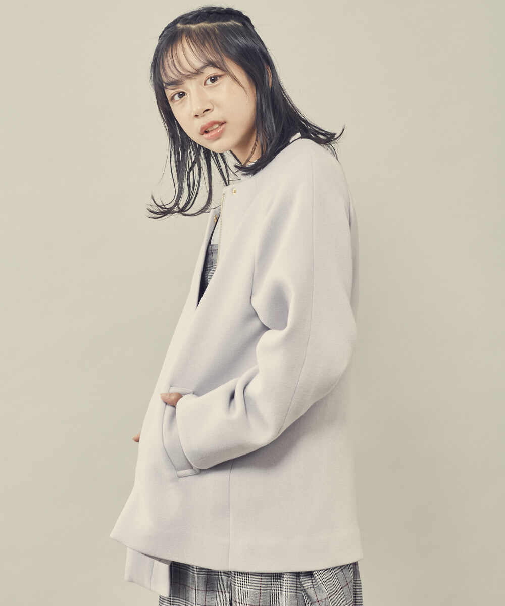 KJUAS03059 a.v.v KIDS(アー・ヴェ・ヴェ) [100-130]ライトフェイクウールAラインショートコート ライトブルー