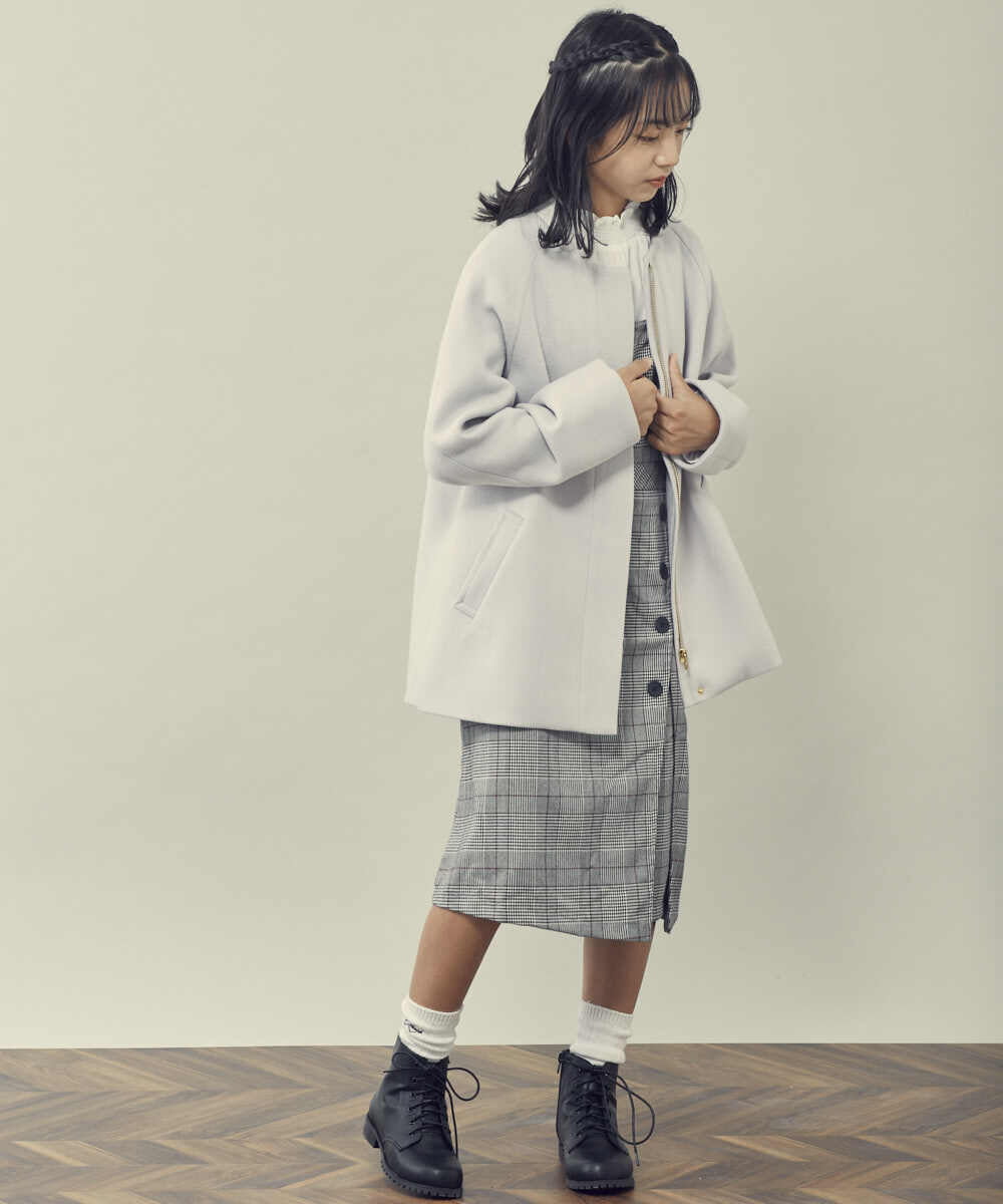 KJUAS03059 a.v.v KIDS(アー・ヴェ・ヴェ) [100-130]ライトフェイクウールAラインショートコート ライトブルー