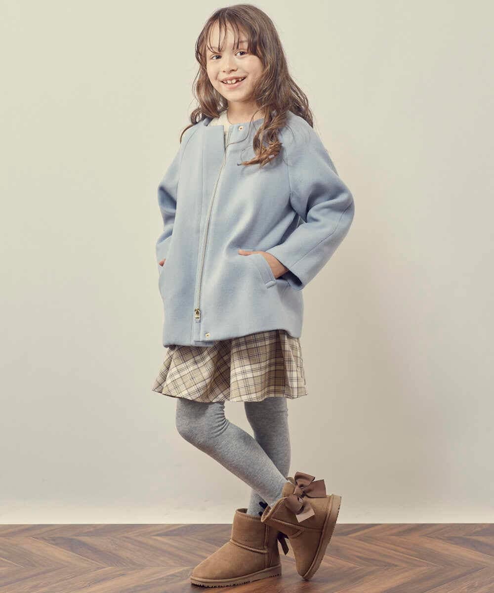 KJUAS03059 a.v.v KIDS(アー・ヴェ・ヴェ) [100-130]ライトフェイクウールAラインショートコート ライトブルー