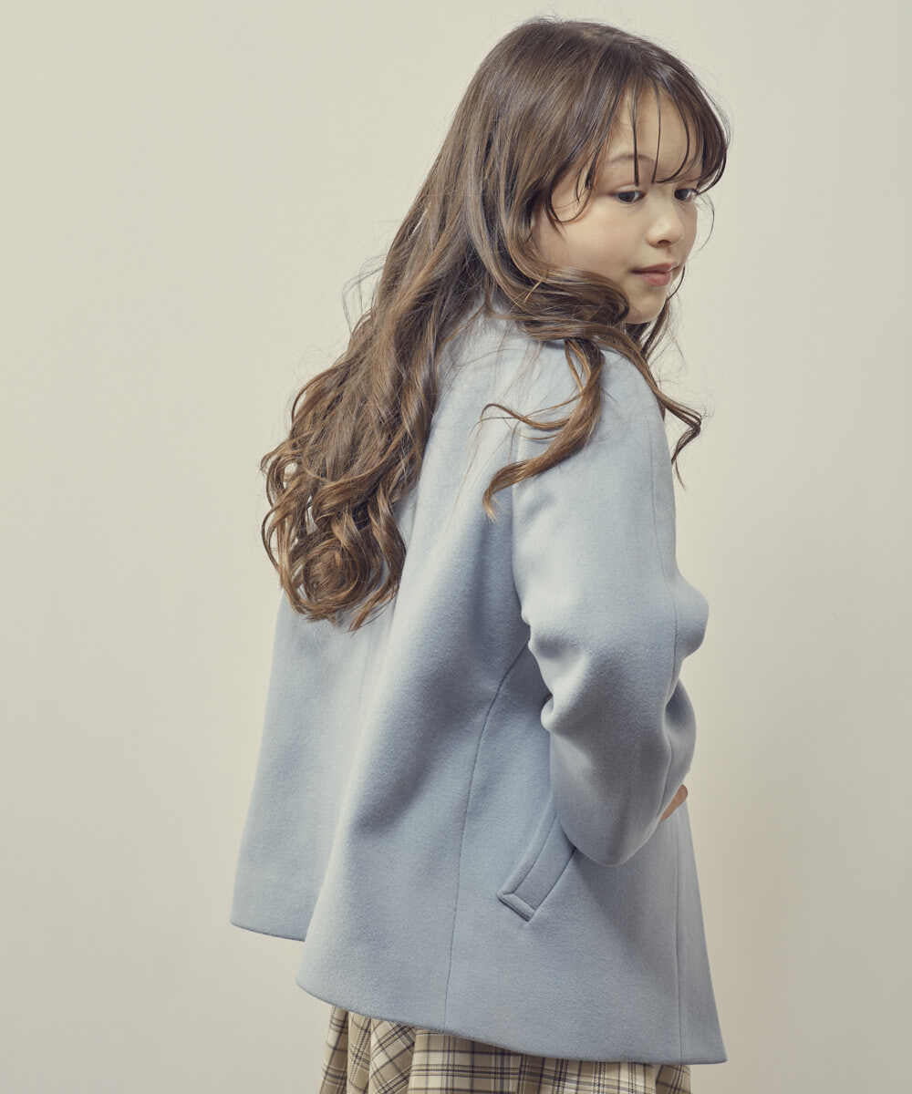 KJUAS03059 a.v.v KIDS(アー・ヴェ・ヴェ) [100-130]ライトフェイクウールAラインショートコート ライトブルー