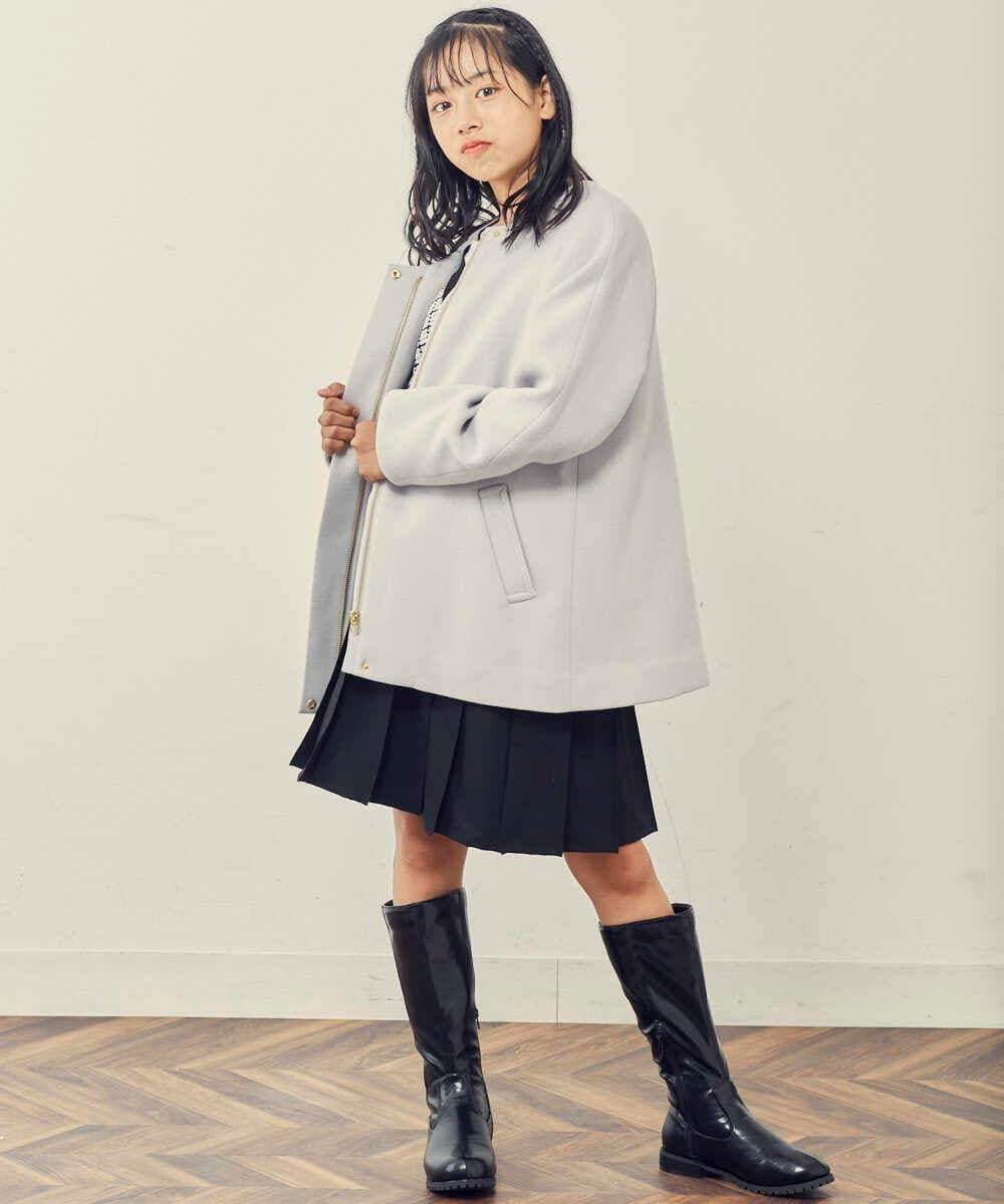 KJUAS03059 a.v.v KIDS(アー・ヴェ・ヴェ) [100-130]ライトフェイクウールAラインショートコート ライトブルー