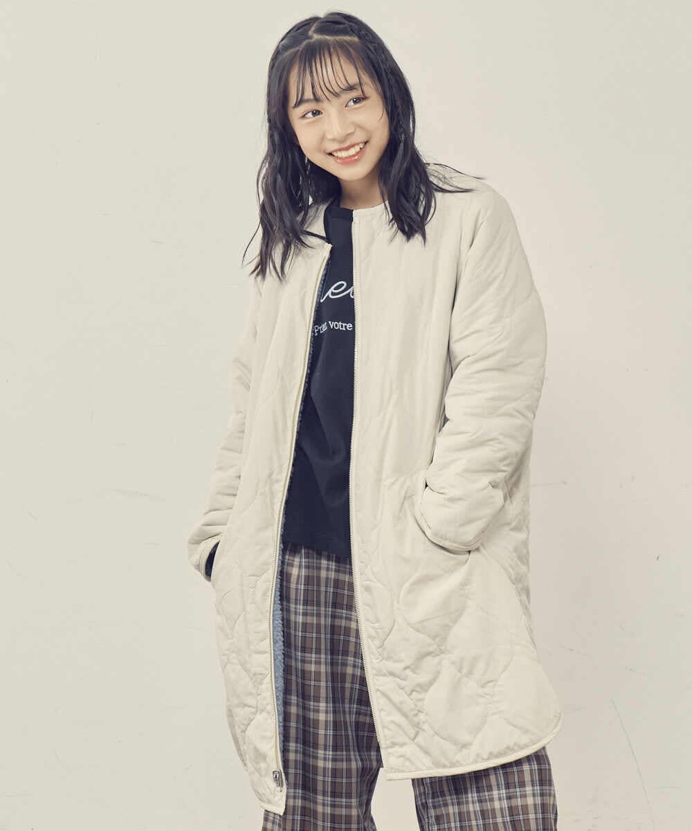 KJUAS06069 a.v.v KIDS(アー・ヴェ・ヴェ) [100-130]【2way】タフタ＆ボアリバーシブルバイカラーコート ベージュ