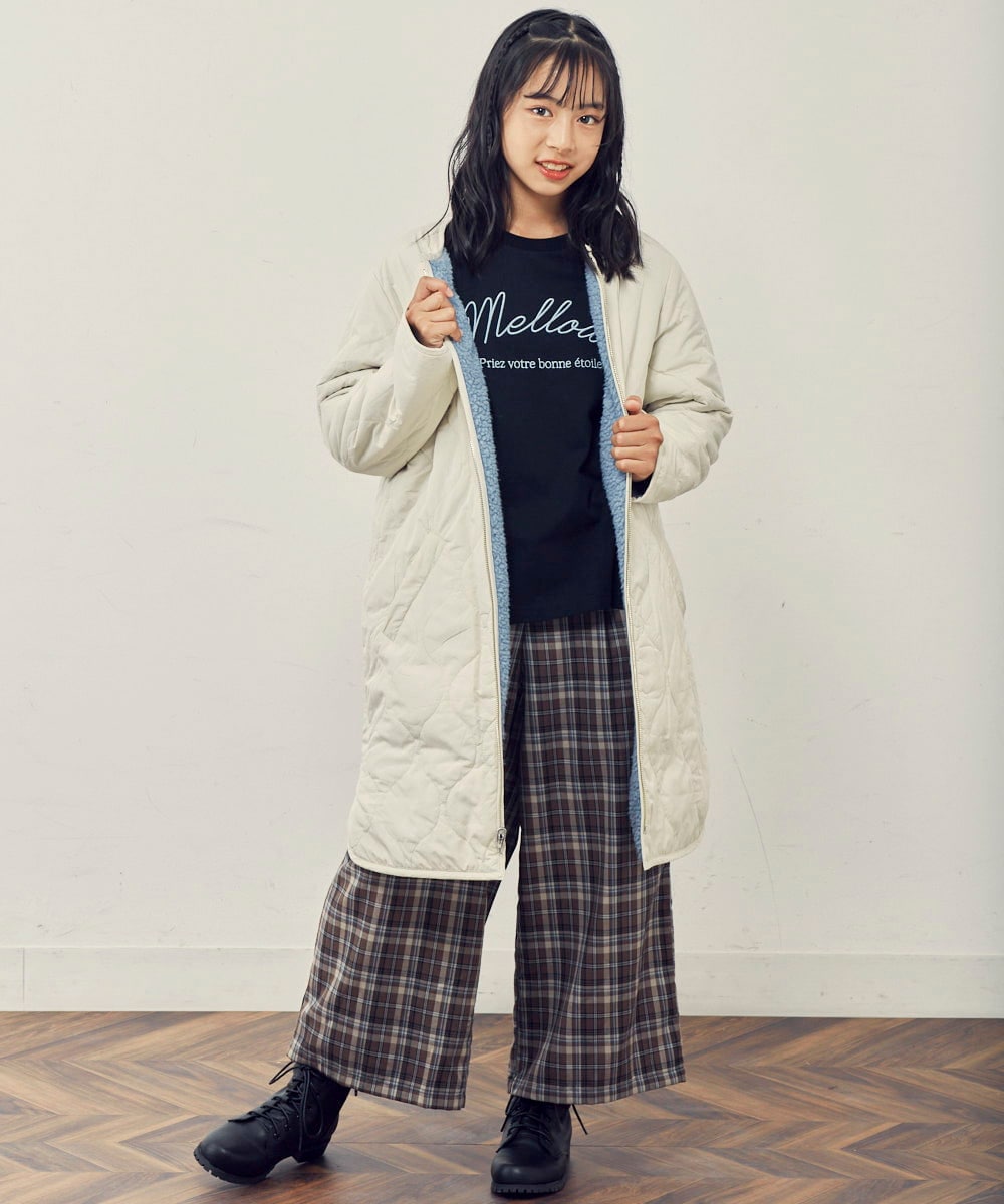 KJUAS06069 a.v.v KIDS(アー・ヴェ・ヴェ) [100-130]【2way】タフタ＆ボアリバーシブルバイカラーコート ベージュ