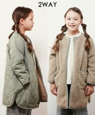 KJUAS06069 a.v.v KIDS(アー・ヴェ・ヴェ) [100-130]【2way】タフタ＆ボアリバーシブルバイカラーコート ベージュ
