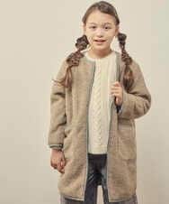 KJUAS06069 a.v.v KIDS(アー・ヴェ・ヴェ) [100-130]【2way】タフタ＆ボアリバーシブルバイカラーコート ベージュ