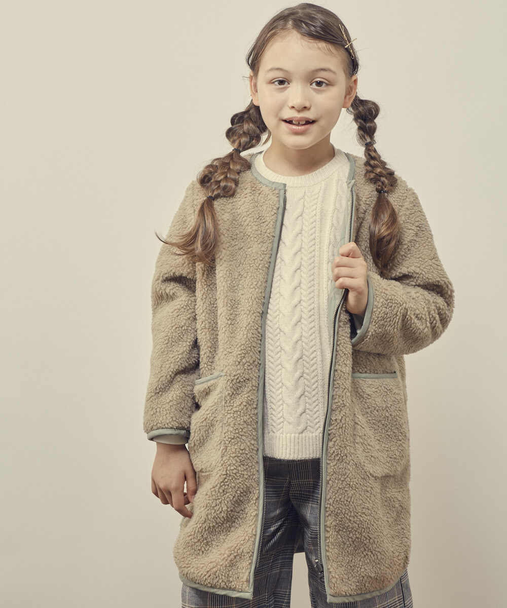 KJUAS06069 a.v.v KIDS(アー・ヴェ・ヴェ) [100-130]【2way】タフタ＆ボアリバーシブルバイカラーコート ベージュ