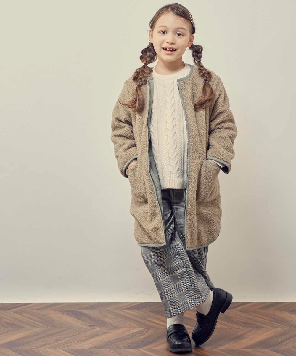 KJUAS06069 a.v.v KIDS(アー・ヴェ・ヴェ) [100-130]【2way】タフタ＆ボアリバーシブルバイカラーコート ベージュ