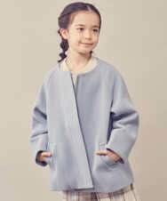 KJUAT03069 a.v.v KIDS(アー・ヴェ・ヴェ) [140-150]ライトフェイクウールAラインショートコート ライトブルー